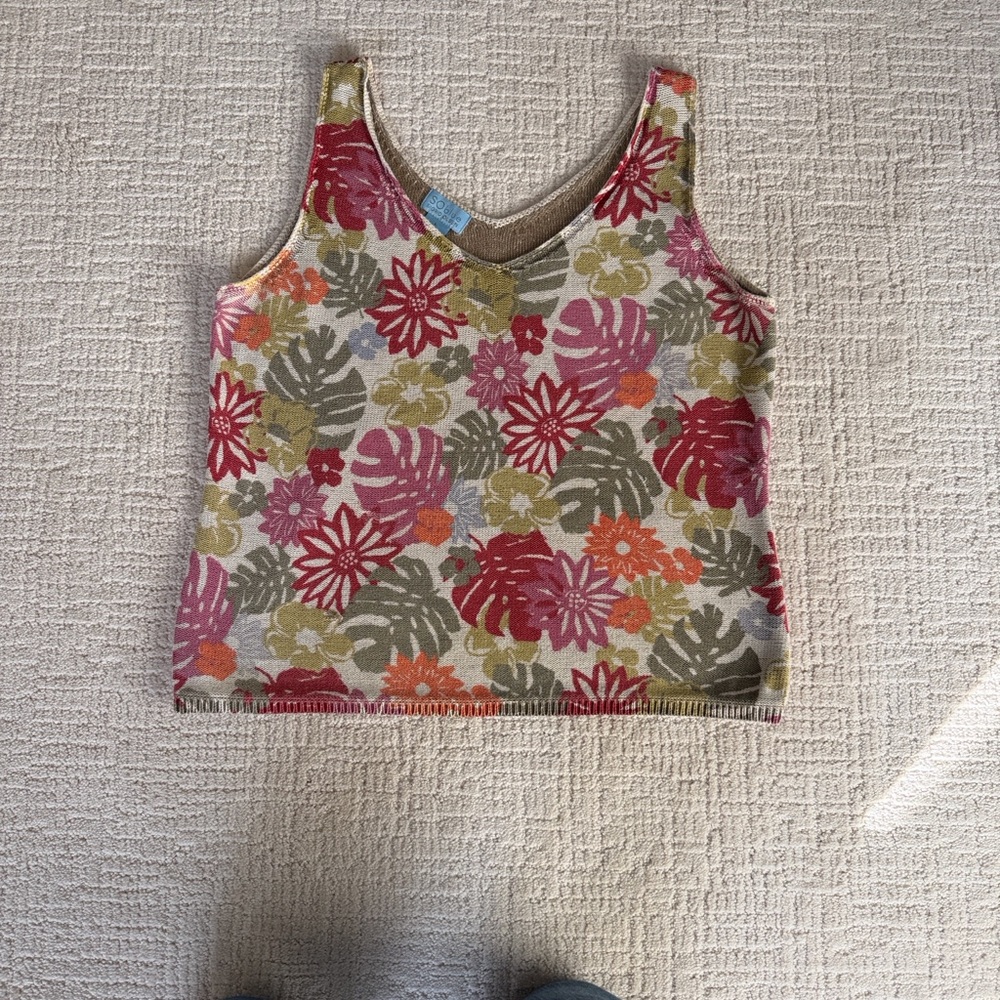 Sigrid Olsen Floral Tank Top in Red, Pink, Orange, Green, Cream - Picture 4 of 11